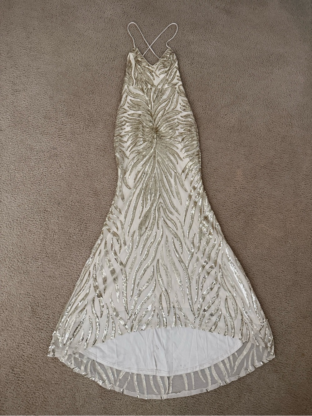 Lulus Sparkle ‘til Dawn Gold Sequin Lace-Up Mermaid Dress, women’s size M